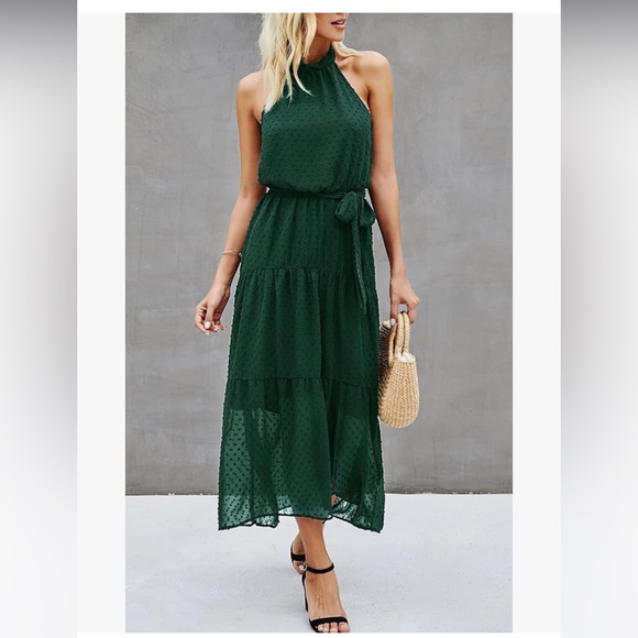 Backless Halter Green Dress - Picture 2 of 6